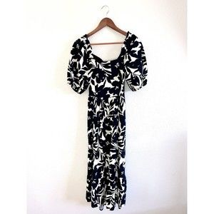 Open Back Floral Midi Linen Blend Maxi Dress Size XS